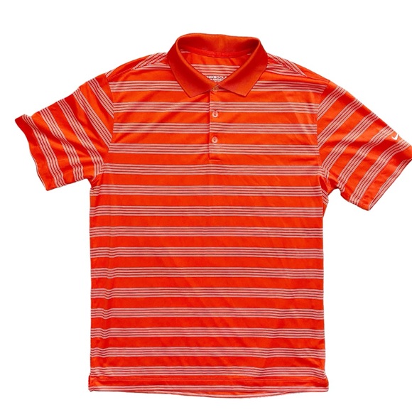Nike Golf Polo Shirt Tour Performance Dri Fit Orange White Stripes Men’s Medium - Picture 1 of 8